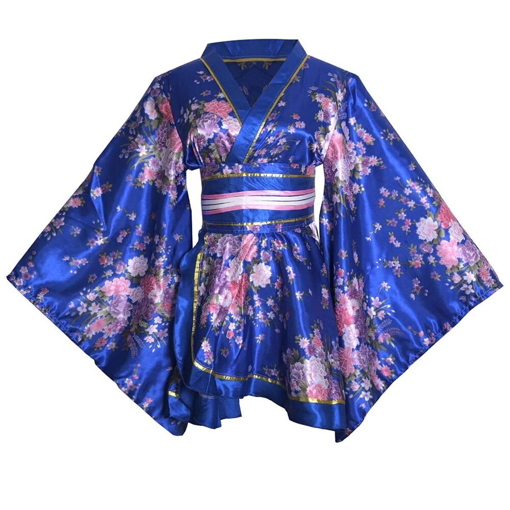 7141 Sexy Short Kimono Costume Robe Loose Floral Patten Dress Japanese